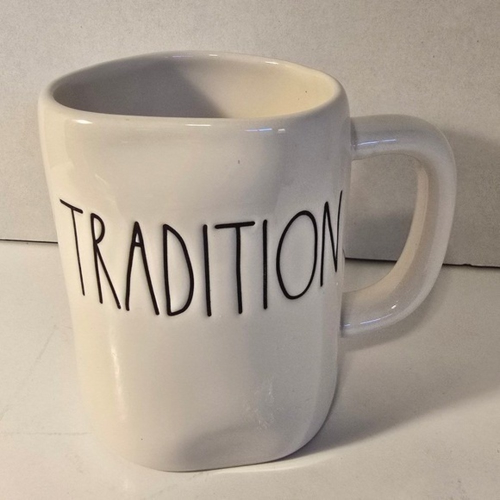 Rae Dunn "Tradition" text Mug White Artisan‎ Collection Coffee Cup